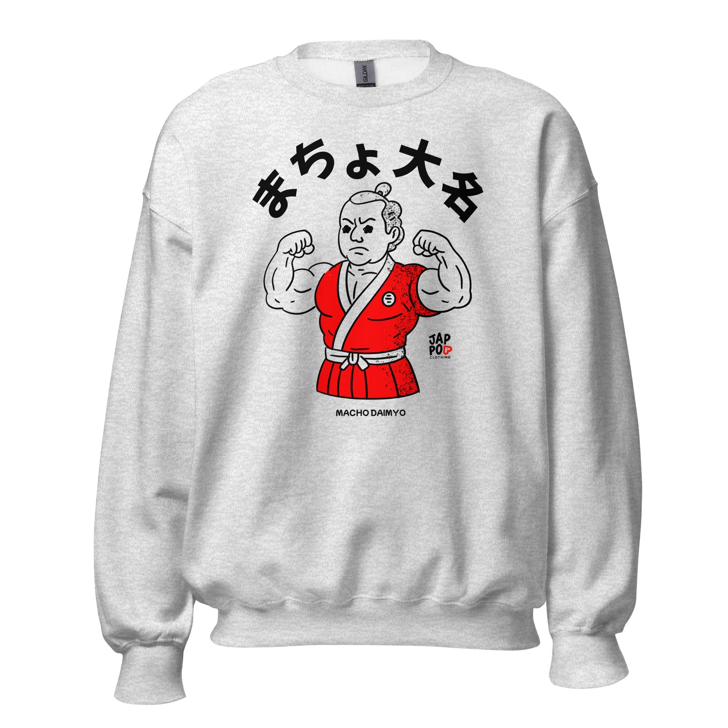 Unisex sweatshirt featuring Macho Daimyo, a muscular feudal Japanese lord with a topknot, illustrated in bold JapPop style