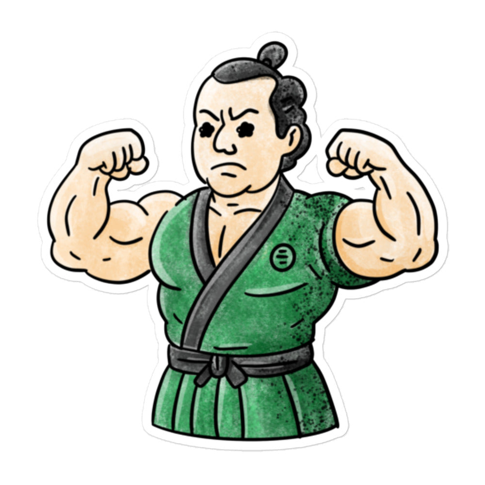 Unisex graphic t-shirt featuring Macho Daimyo, a muscular feudal Japanese lord with a topknot, illustrated in bold JapPop style