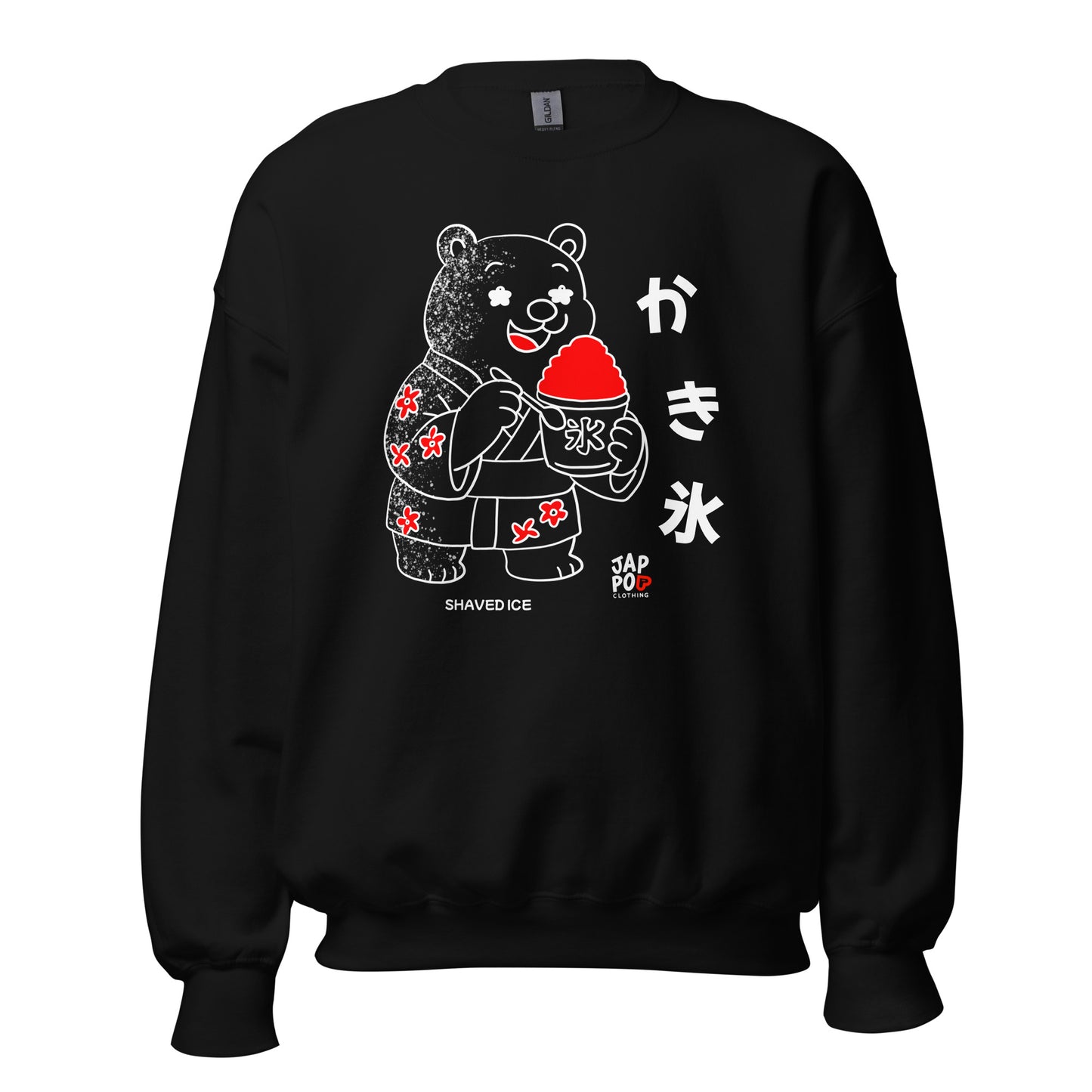 Cozy JapPop sweatshirt featuring an illustration inspired by Japanese shaved ice (kakigōri), a classic summer treat.