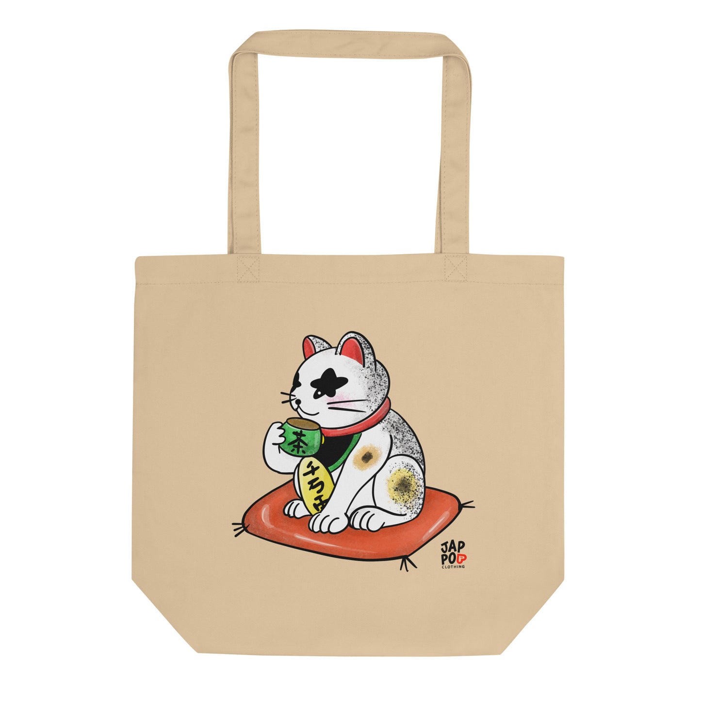 Eco tote bag featuring a playful illustration inspired by the Japanese tea break phrase 一服.