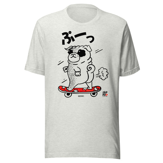 Unisex t-shirt featuring a playful dog riding a skateboard with humor.