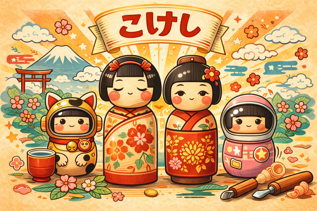 Kokeshi dolls inspired by traditional Japanese folk art.