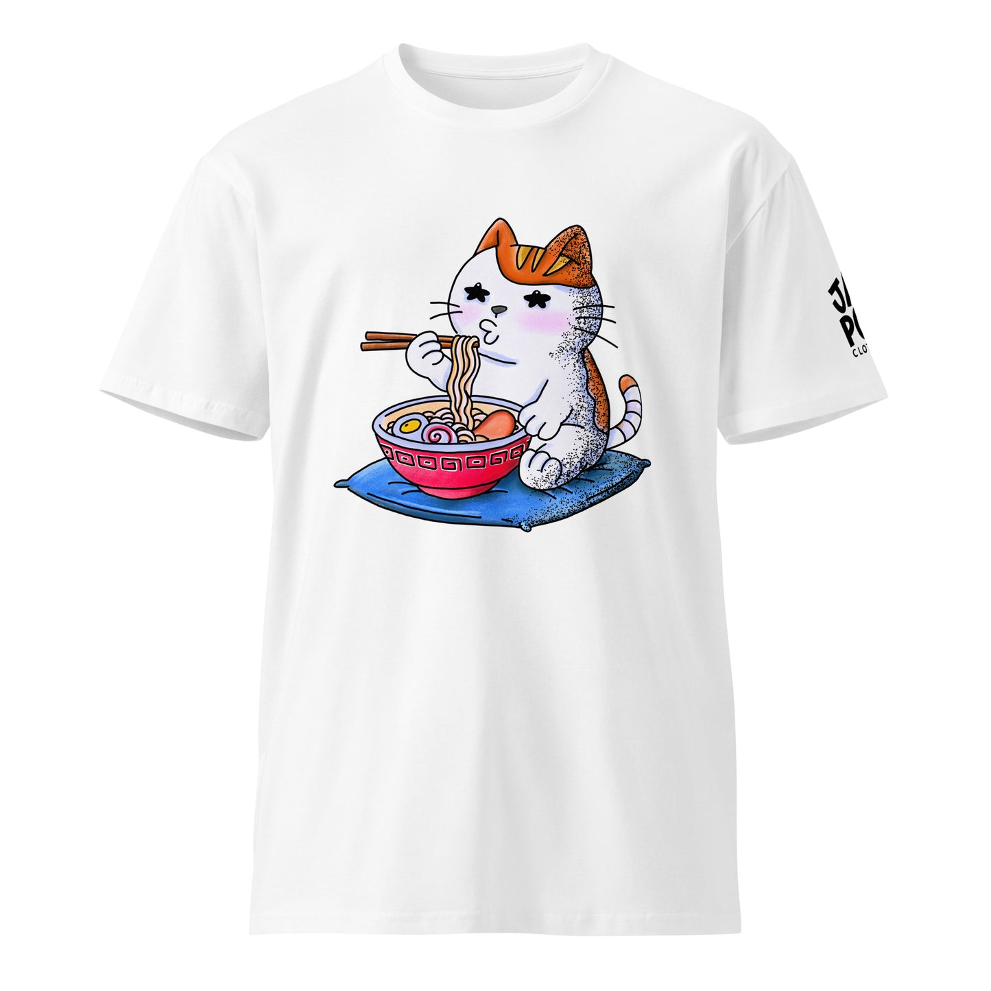 Funny Japanese wordplay T-shirt inspired by nekojita (cat tongue) featuring a playful JapPop illustration about not being able to handle hot food.