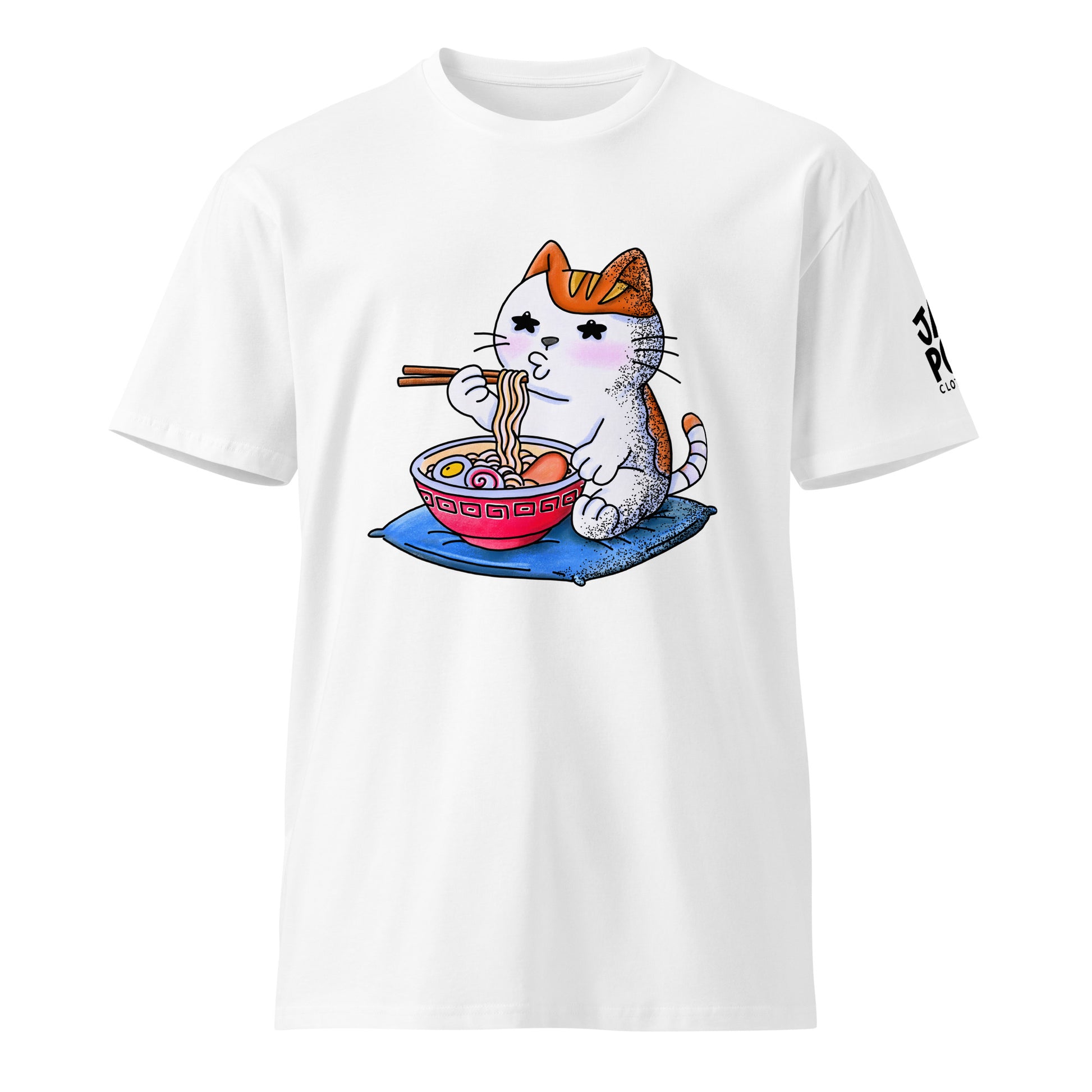 Funny Japanese wordplay T-shirt inspired by nekojita (cat tongue) featuring a playful JapPop illustration about not being able to handle hot food.