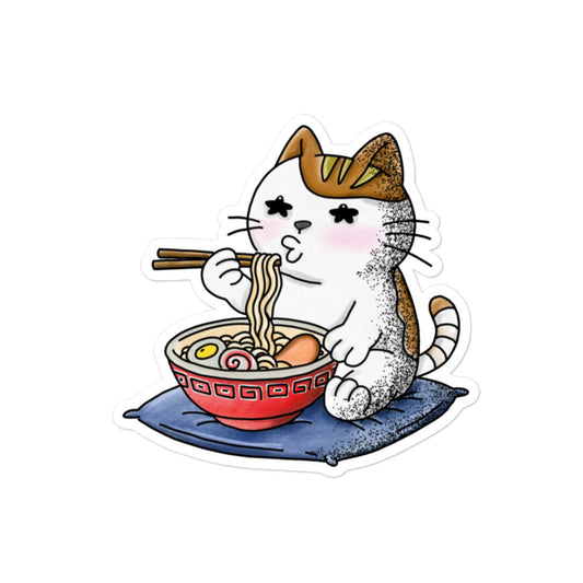 Playful JapPop sticker featuring an illustration inspired by the Japanese word nekojita (猫舌), meaning someone who can’t handle hot food.