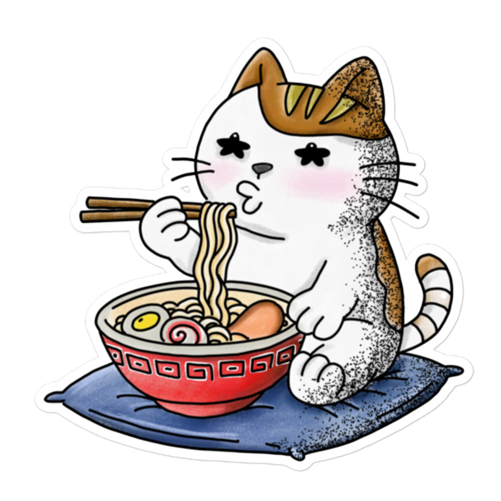 Playful JapPop sticker featuring an illustration inspired by the Japanese word nekojita (猫舌), meaning someone who can’t handle hot food.