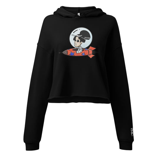 Geisha Aviator crop hoodie featuring an original JapPop character that blends traditional Japanese geisha-inspired style with a playful vintage aviation theme.