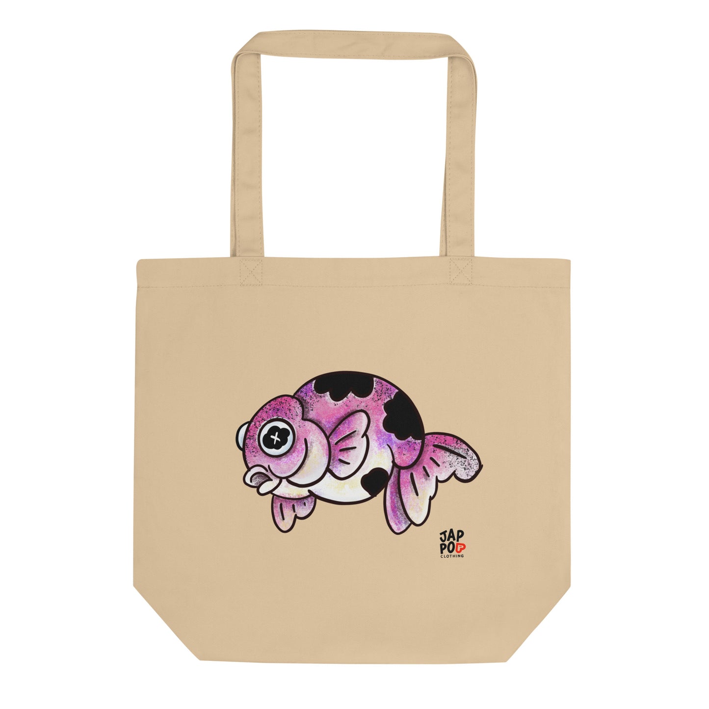 Eco tote bag featuring a cute demekin goldfish illustration.