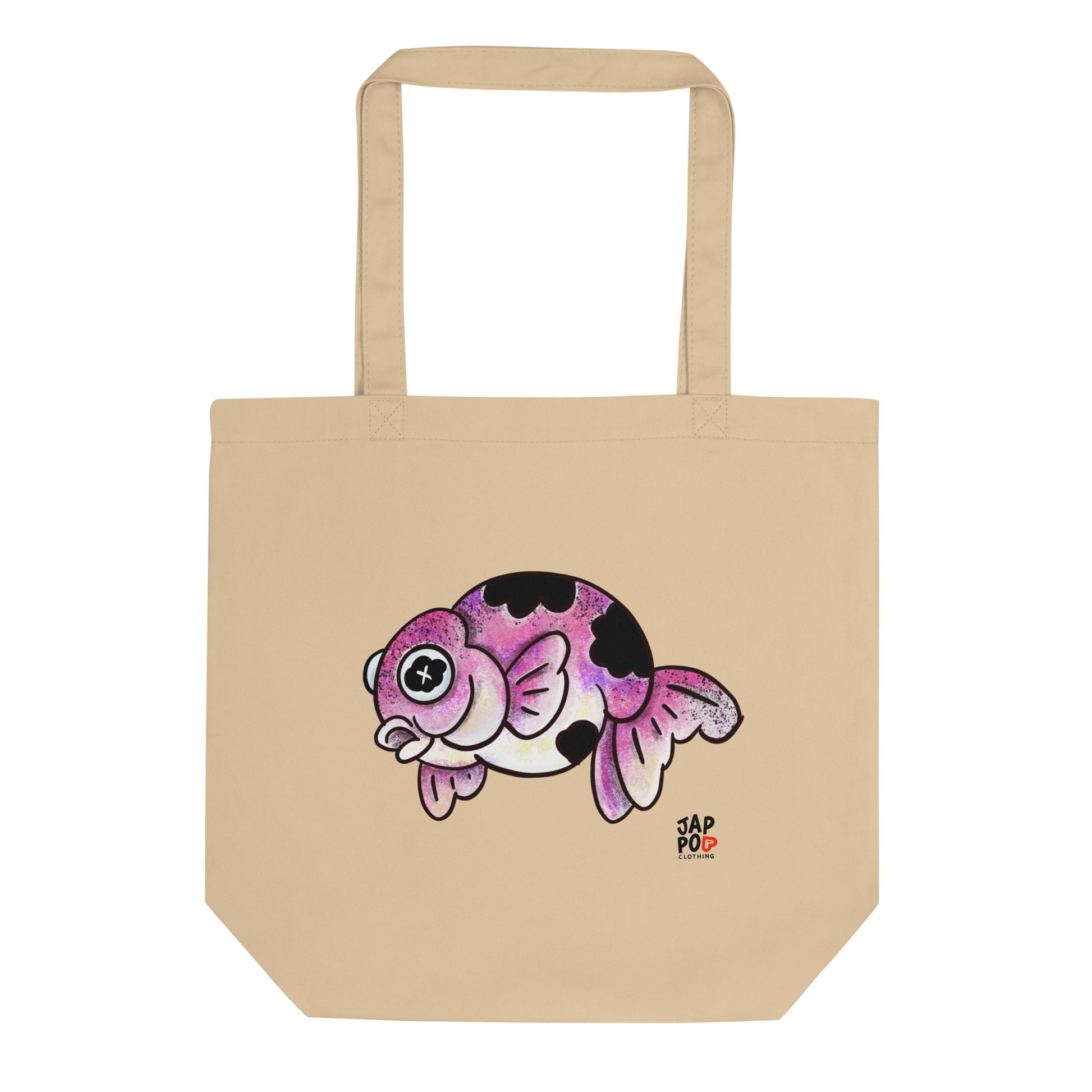 Eco tote bag featuring a cute demekin goldfish illustration.