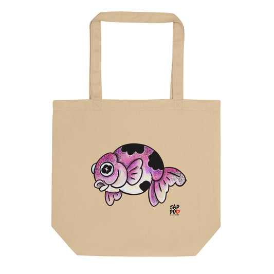 Eco tote bag featuring a cute demekin goldfish illustration.