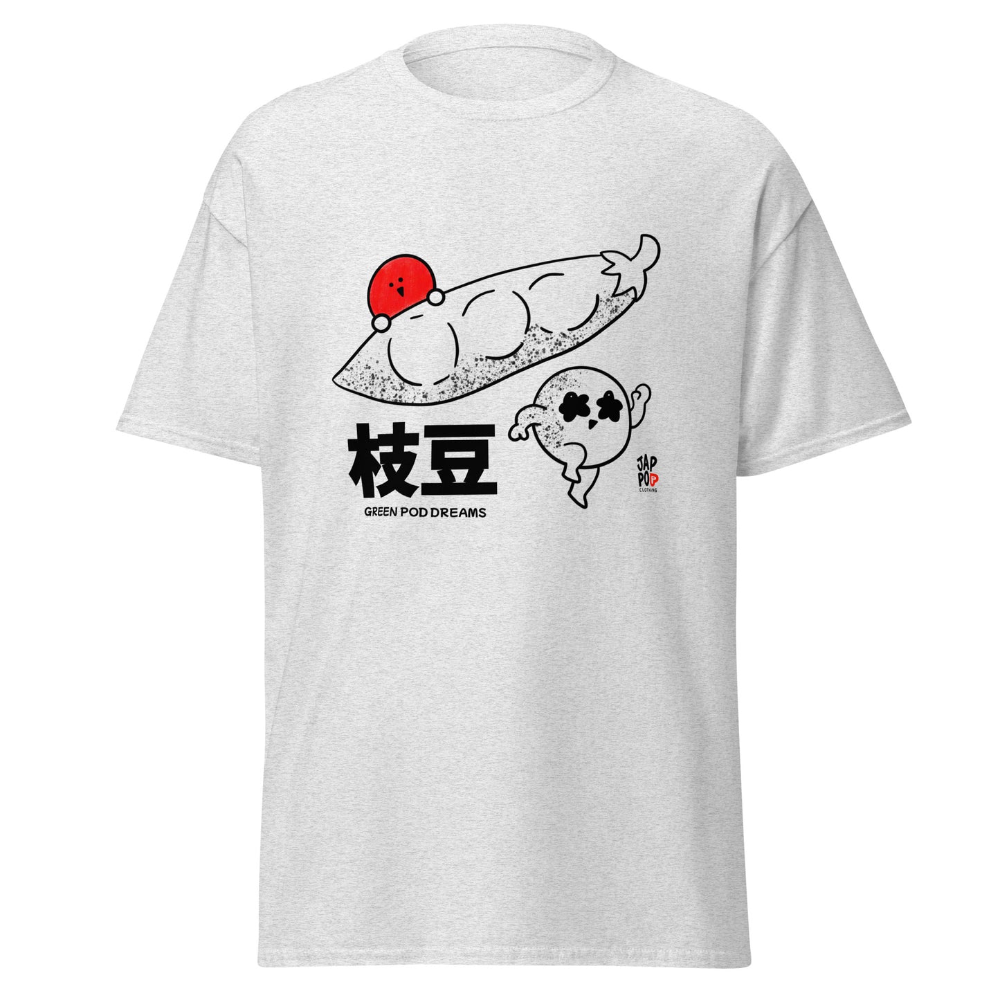 Unisex t-shirt featuring a whimsical edamame pod illustration with flowing vines.