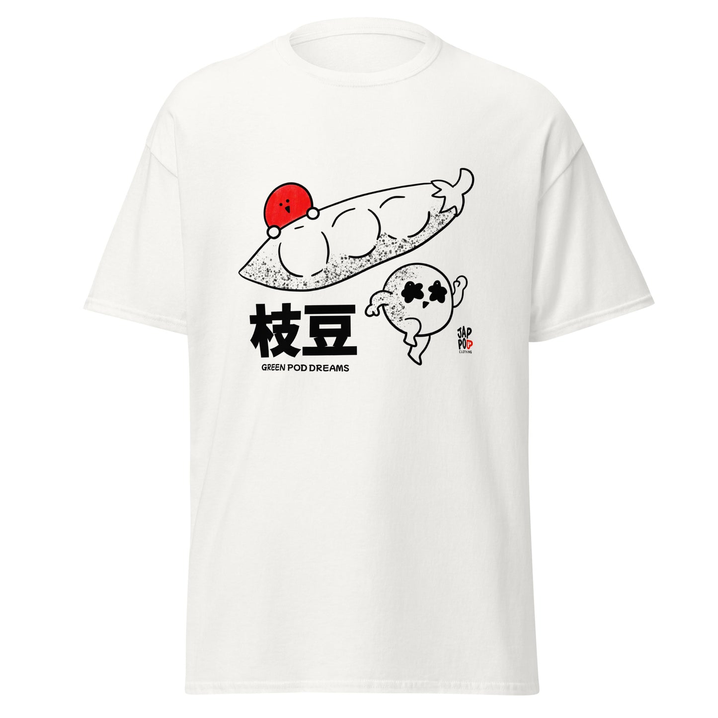 Unisex t-shirt featuring a whimsical edamame pod illustration with flowing vines.