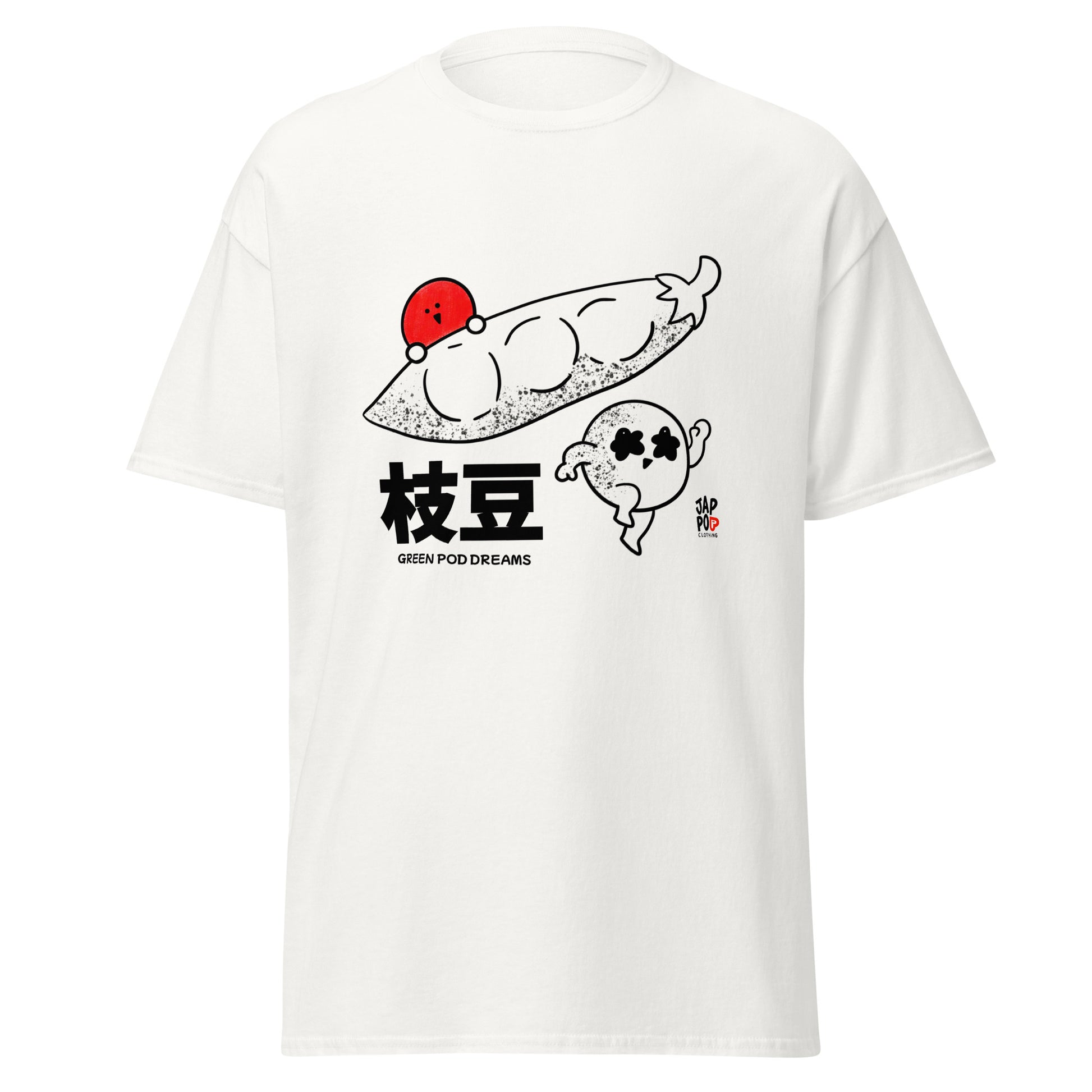 Unisex t-shirt featuring a whimsical edamame pod illustration with flowing vines.