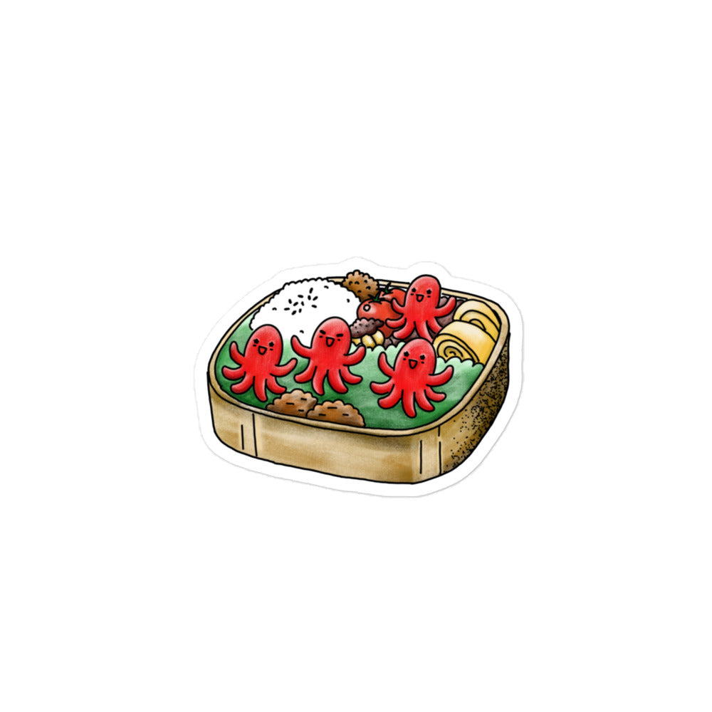 Happy Bento sticker showing cute dancing octopus sausages inspired by Japanese bento culture and joyful food illustrations
