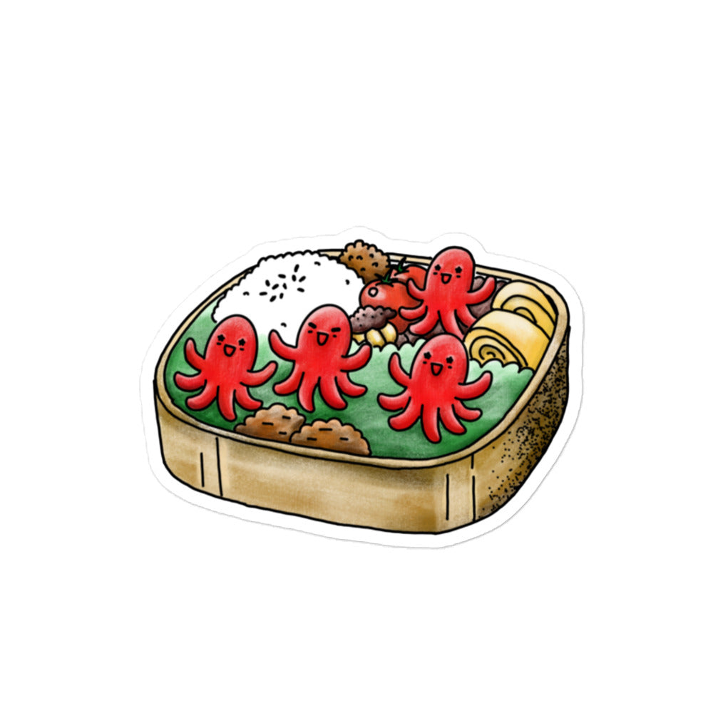 Happy Bento sticker showing cute dancing octopus sausages inspired by Japanese bento culture and joyful food illustrations