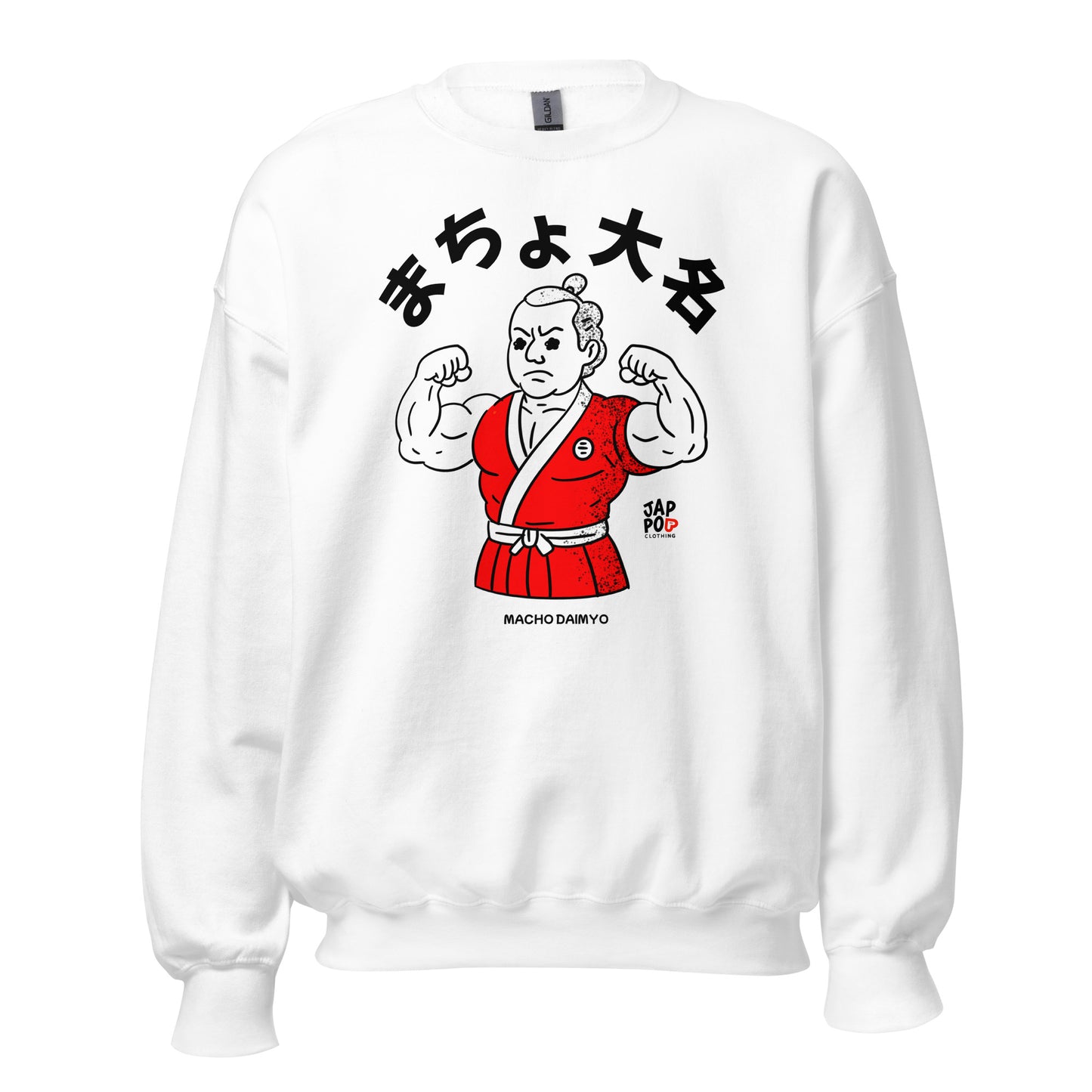 Unisex sweatshirt featuring Macho Daimyo, a muscular feudal Japanese lord with a topknot, illustrated in bold JapPop style