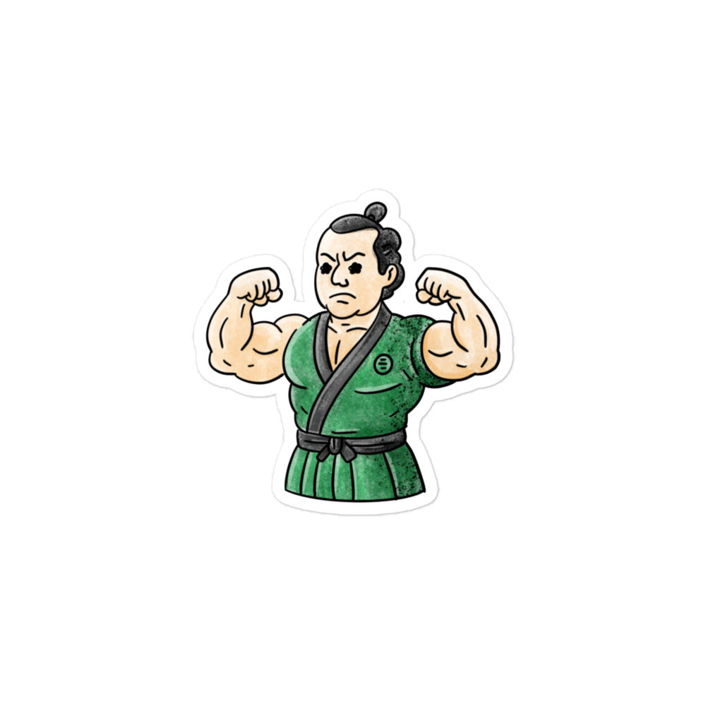 Unisex graphic t-shirt featuring Macho Daimyo, a muscular feudal Japanese lord with a topknot, illustrated in bold JapPop style
