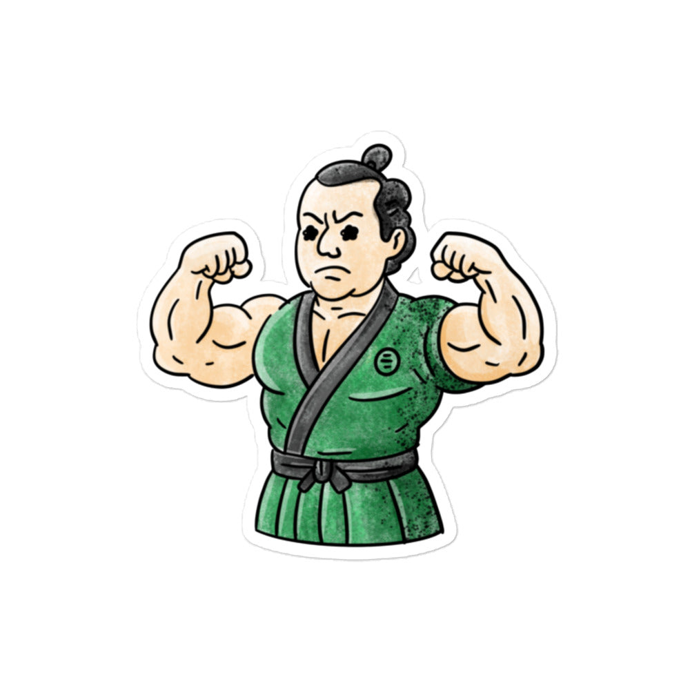 Unisex graphic t-shirt featuring Macho Daimyo, a muscular feudal Japanese lord with a topknot, illustrated in bold JapPop style