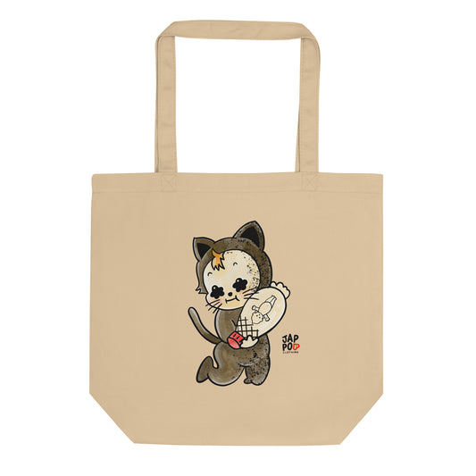 Meow-Yo Japanese cat mayonnaise wordplay eco tote bag illustration