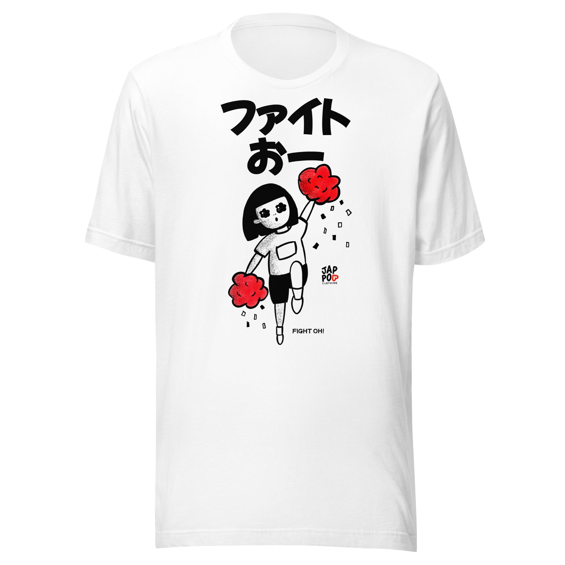 Unisex t-shirt featuring a lively cheerleader with pom-poms and a “Fight Oh!!!!” message.