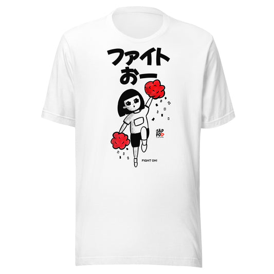 Unisex t-shirt featuring a lively cheerleader with pom-poms and a “Fight Oh!!!!” message.