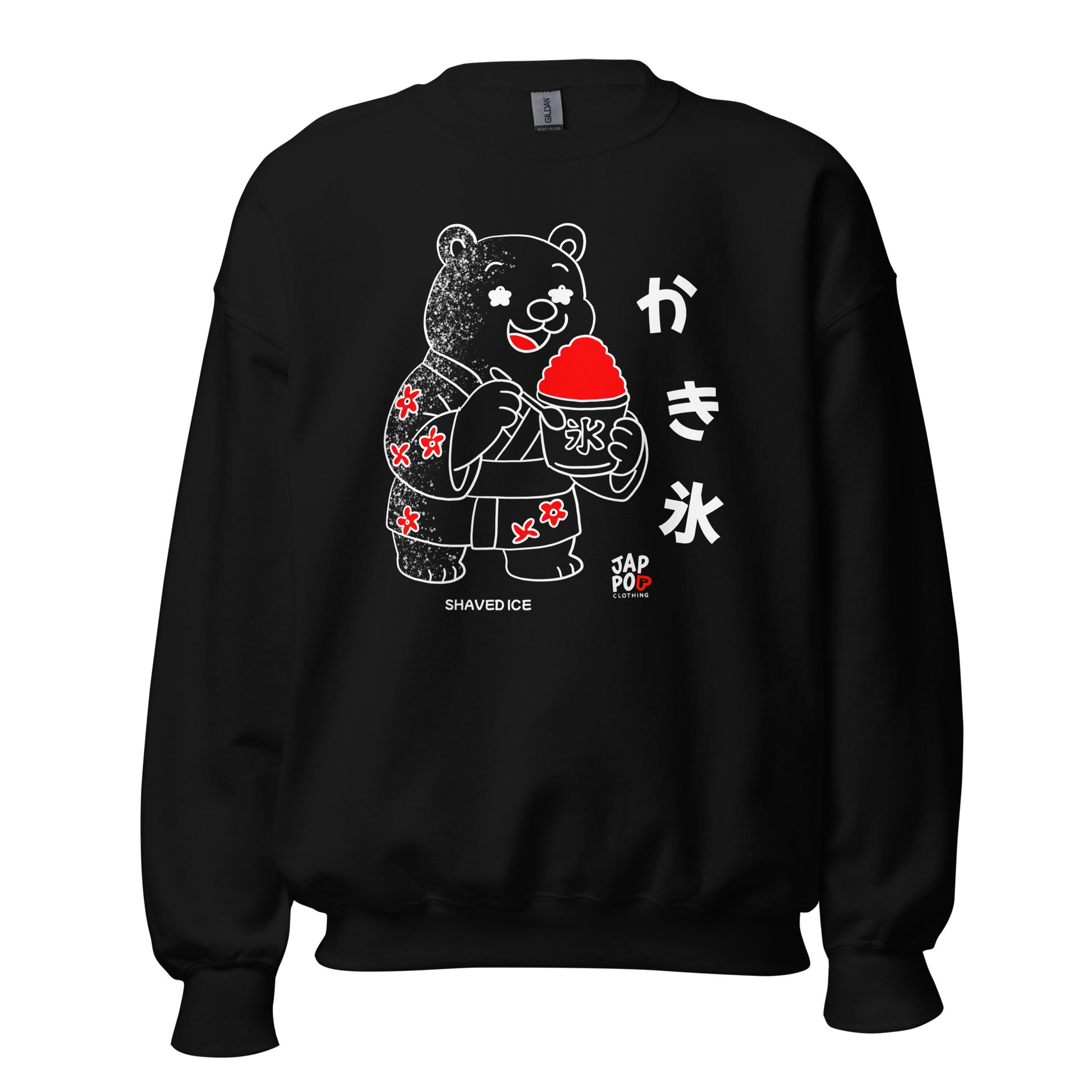 Cozy JapPop sweatshirt featuring an illustration inspired by Japanese shaved ice (kakigōri), a classic summer treat.
