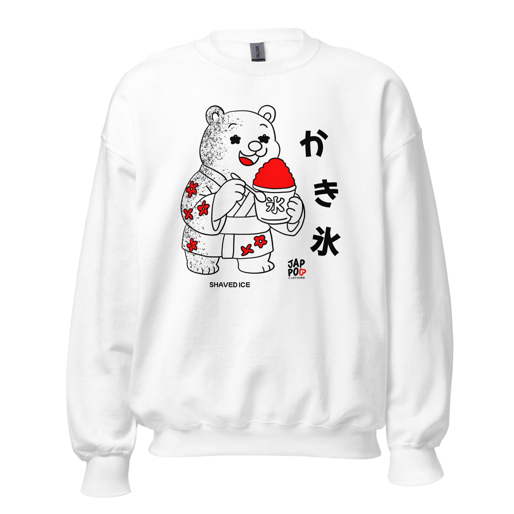 Cozy JapPop sweatshirt featuring an illustration inspired by Japanese shaved ice (kakigōri), a classic summer treat.