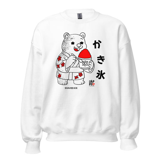 Cozy JapPop sweatshirt featuring an illustration inspired by Japanese shaved ice (kakigōri), a classic summer treat.