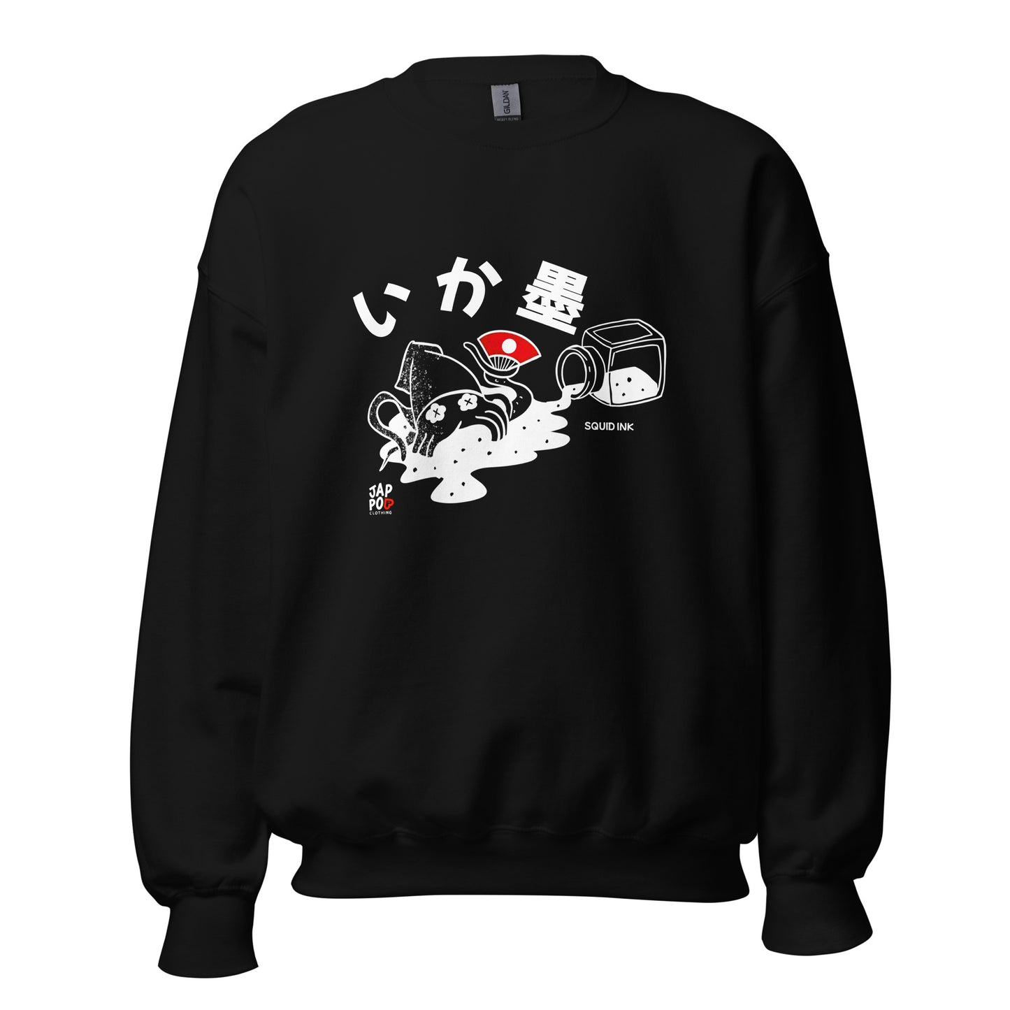 Unisex sweatshirt featuring a bold squid ink-inspired illustration rooted in Japanese cuisine.
