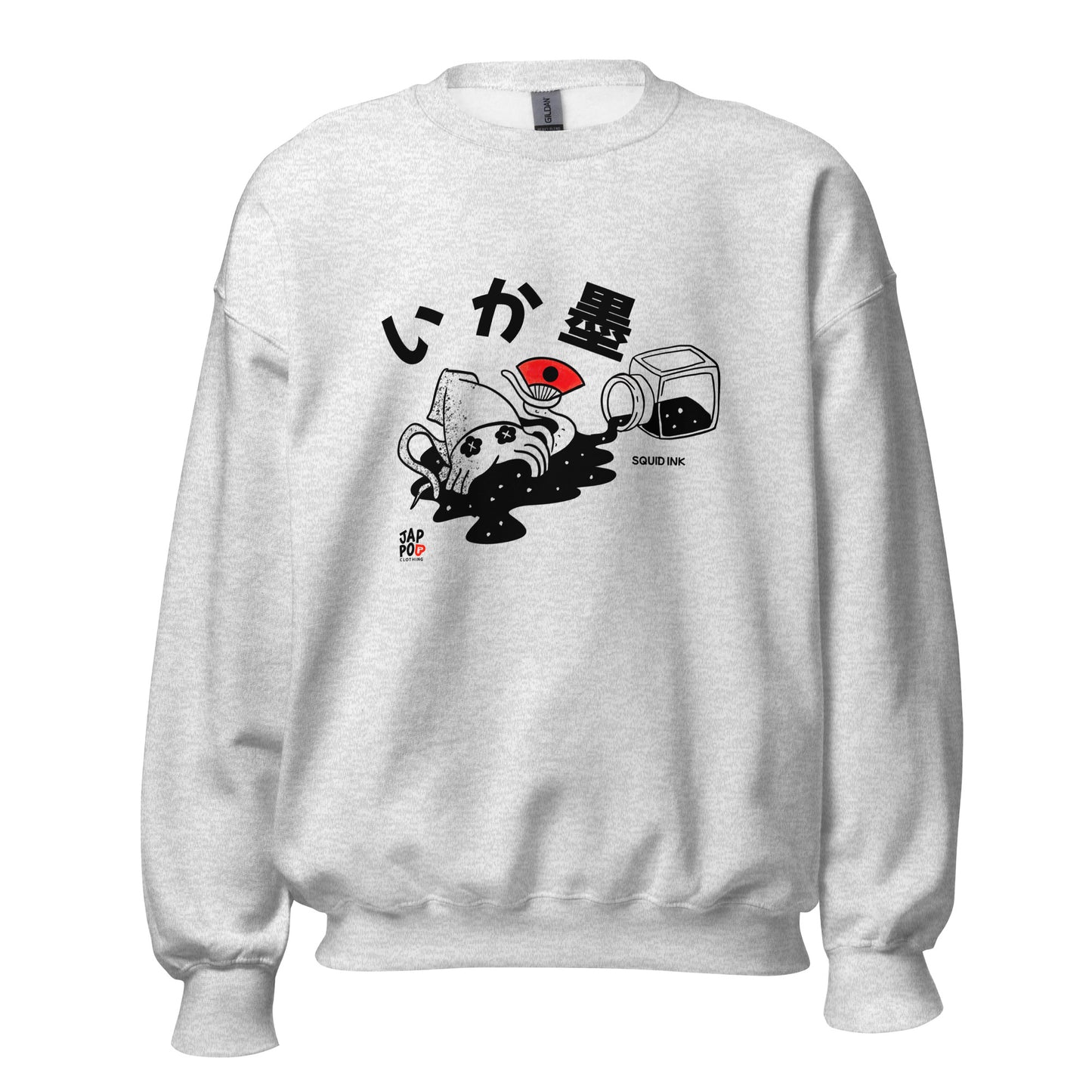 Unisex sweatshirt featuring a bold squid ink-inspired illustration rooted in Japanese cuisine.