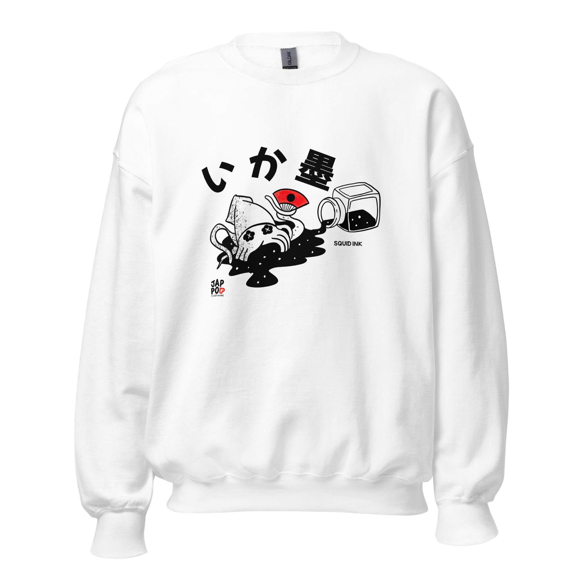 Unisex sweatshirt featuring a bold squid ink-inspired illustration rooted in Japanese cuisine.