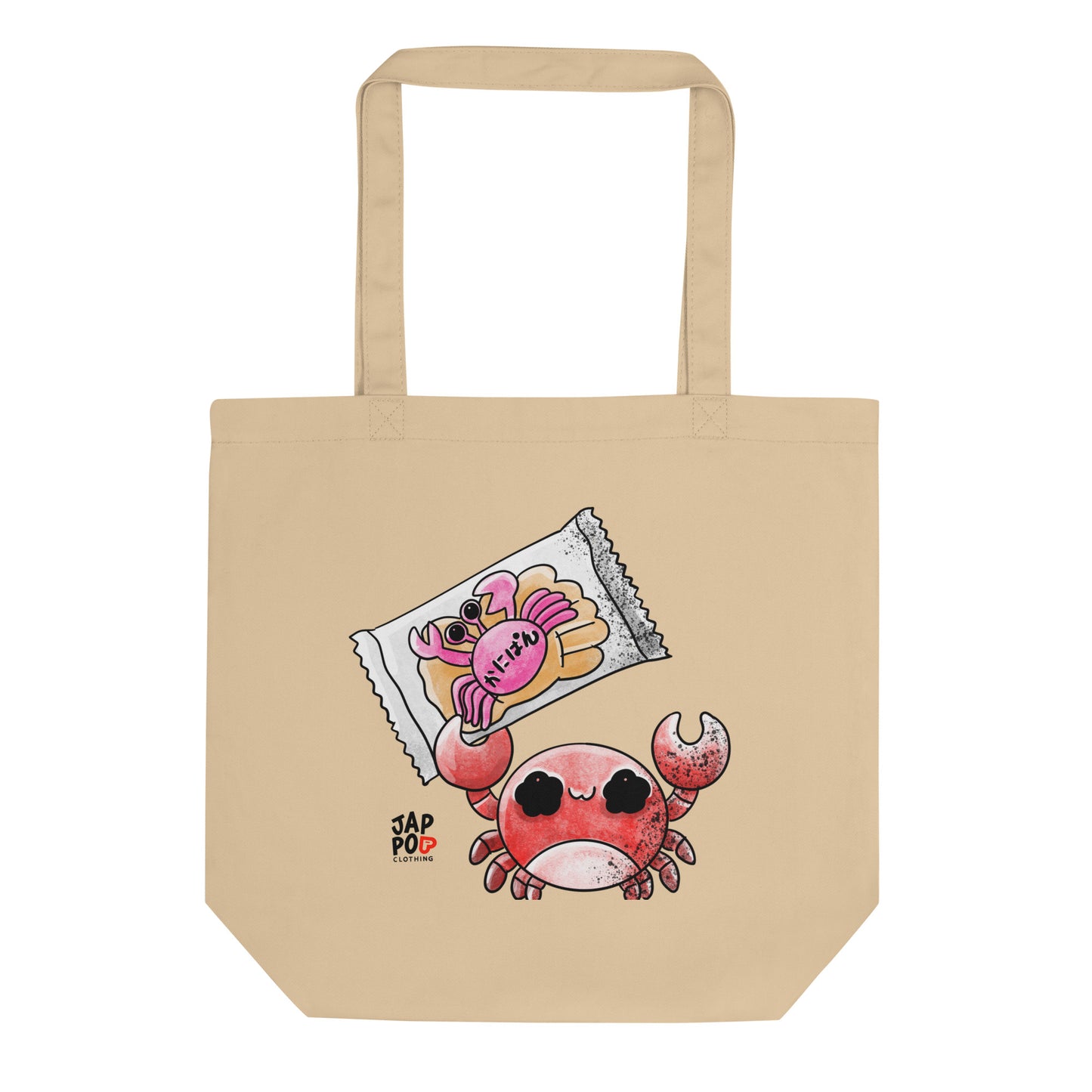 Eco tote bag featuring a cute kani-pan crab-shaped bread illustration.