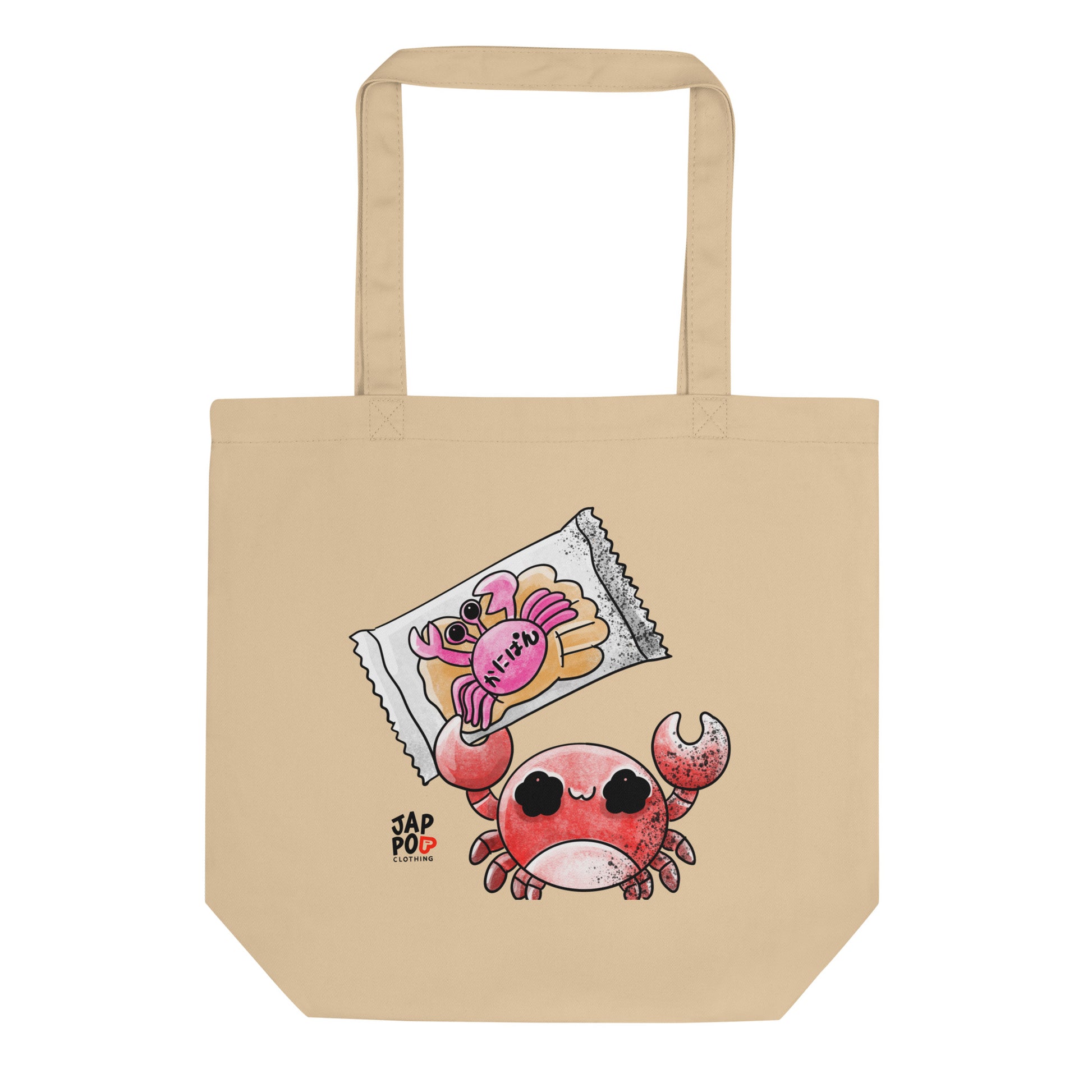 Eco tote bag featuring a cute kani-pan crab-shaped bread illustration.