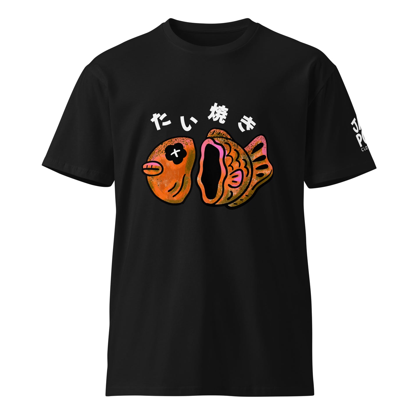 Product mocGraphic T-shirt featuring a cute JapPop taiyaki illustration, inspired by the Japanese fish-shaped street snack pastry, drawn in a playful kawaii style.kup