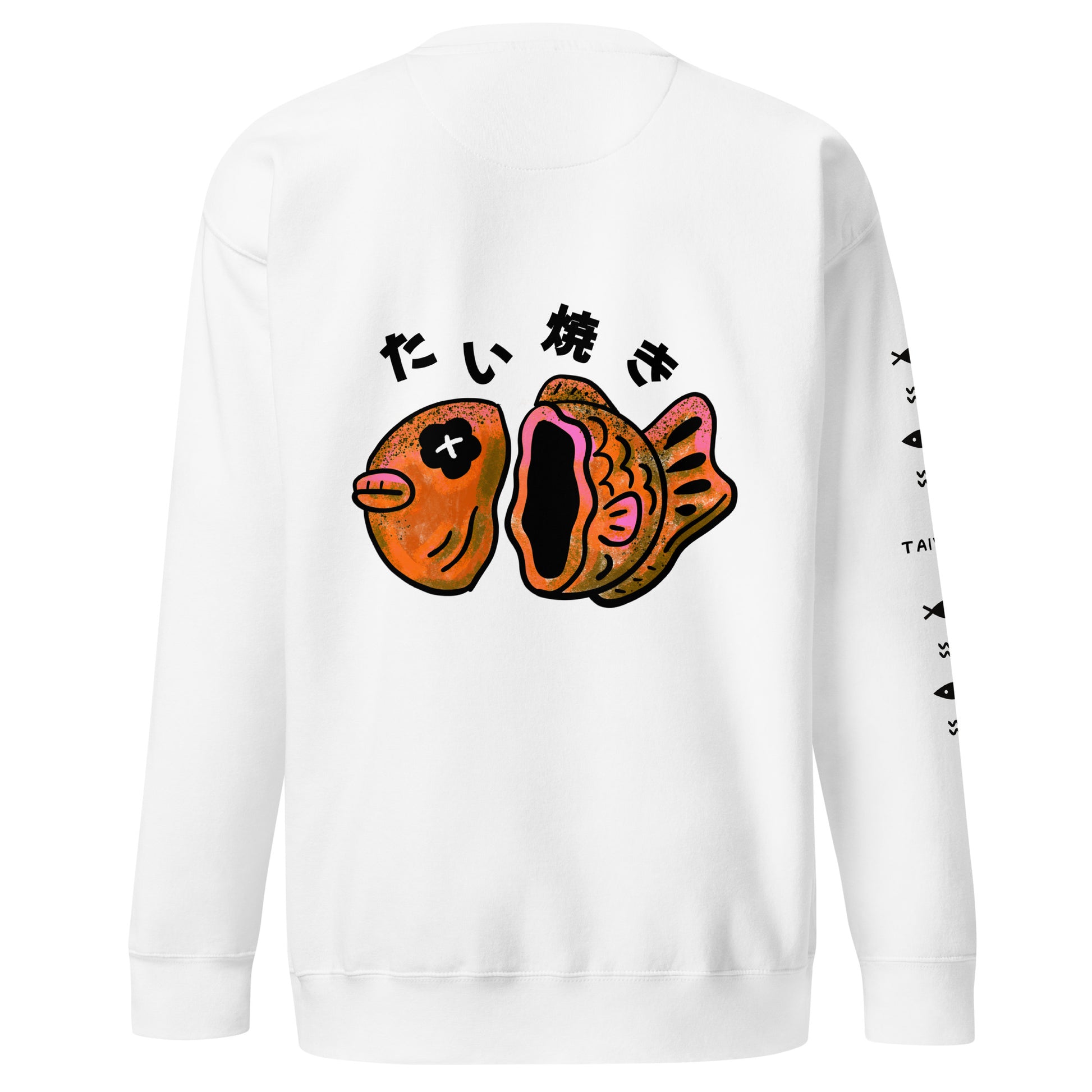 Graphic sweatshirt featuring a cute JapPop taiyaki illustration inspired by the Japanese fish-shaped street snack pastry, drawn in a playful kawaii style.