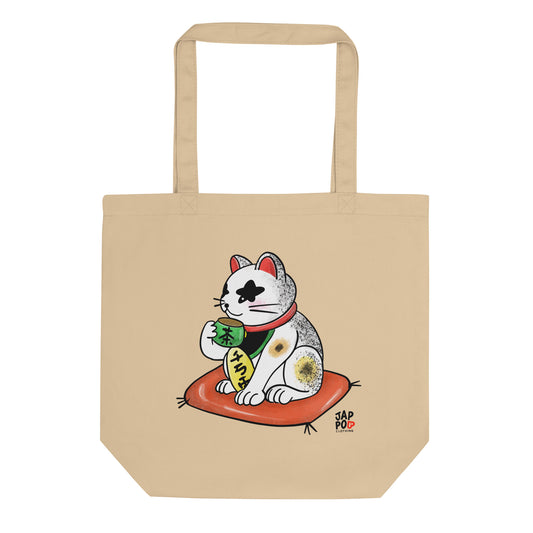 Eco tote bag featuring a playful illustration inspired by the Japanese tea break phrase 一服.