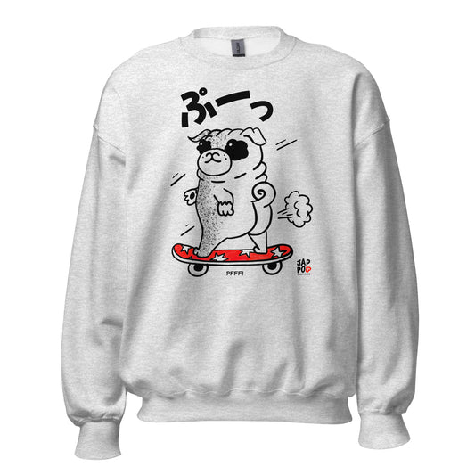 Unisex sweatshirt featuring a cute dog skateboarding with playful charm.
