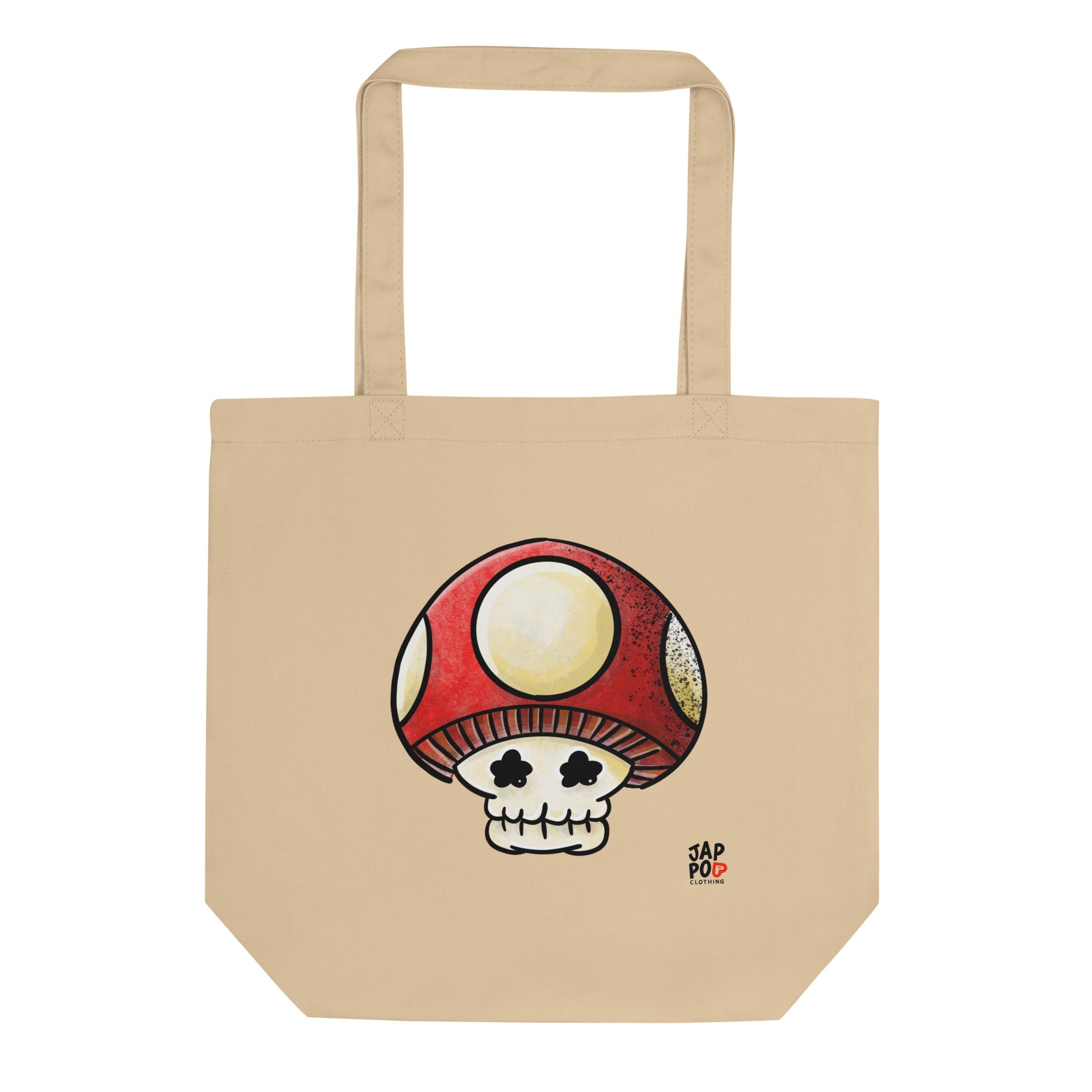 Eco tote bag featuring a trippy poisonous mushroom illustration inspired by 毒キノコ.
