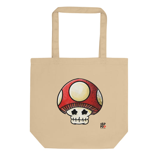 Eco tote bag featuring a trippy poisonous mushroom illustration inspired by 毒キノコ.