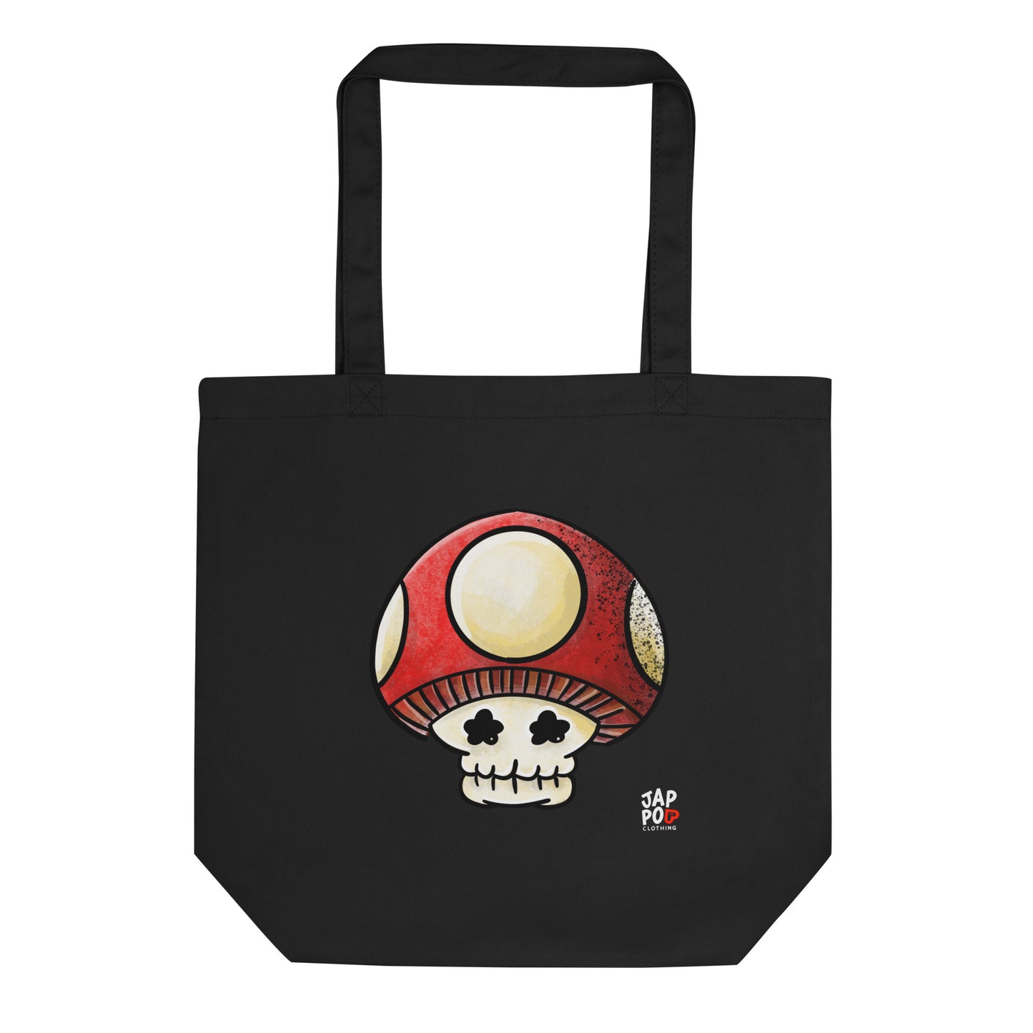 Eco tote bag featuring a trippy poisonous mushroom illustration inspired by 毒キノコ.