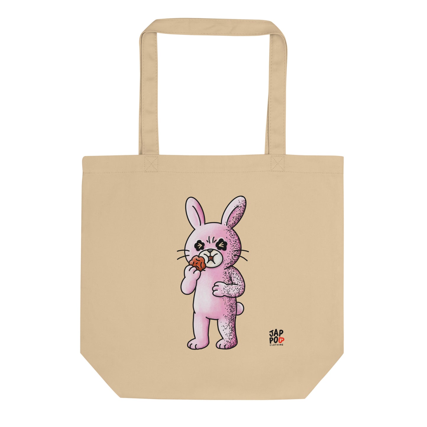 Eco tote bag featuring a cute rabbit reacting to the sour taste of umeboshi.