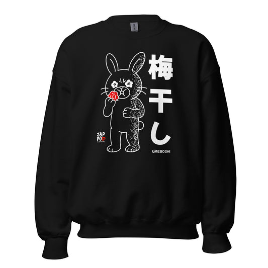 Unisex sweatshirt featuring a cute rabbit eating umeboshi and reacting to the sour taste.