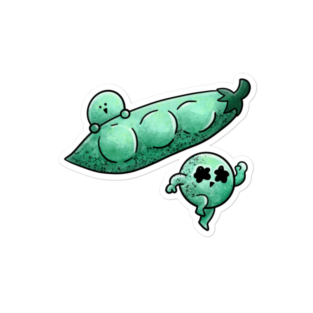 Calm Green Pod Dreams sticker illustration inspired by edamame pods and natural growth, featuring flowing organic shapes in JapPop style.