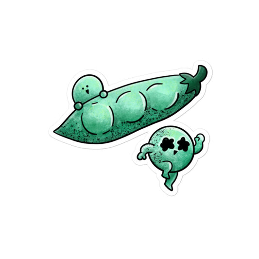 Calm Green Pod Dreams sticker illustration inspired by edamame pods and natural growth, featuring flowing organic shapes in JapPop style.